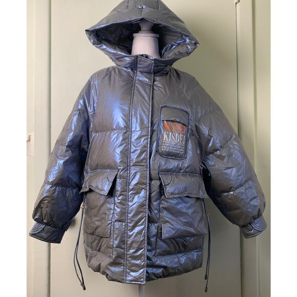Women's Survival Metallic Down Jacket Puffer Starry Sky Gray Size S - Picture 3 of 16